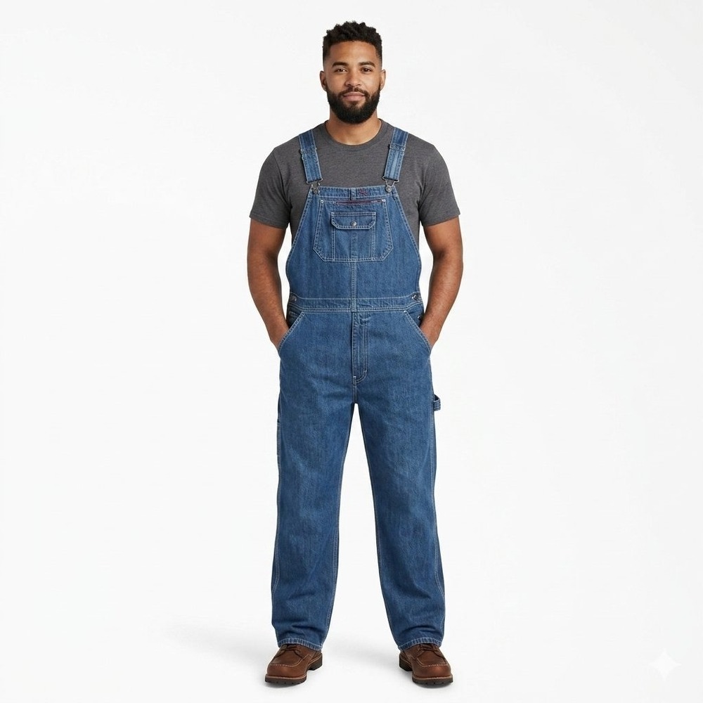 Craftsman Denim Bib Overalls Men Size 36x30 Blue Cotton Carpenter Work Pants